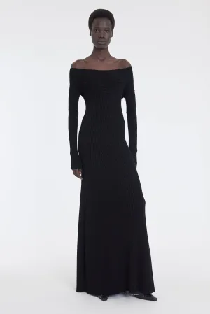 Knit Maxi Off Shoulder Dress Black Artisanal-Detail