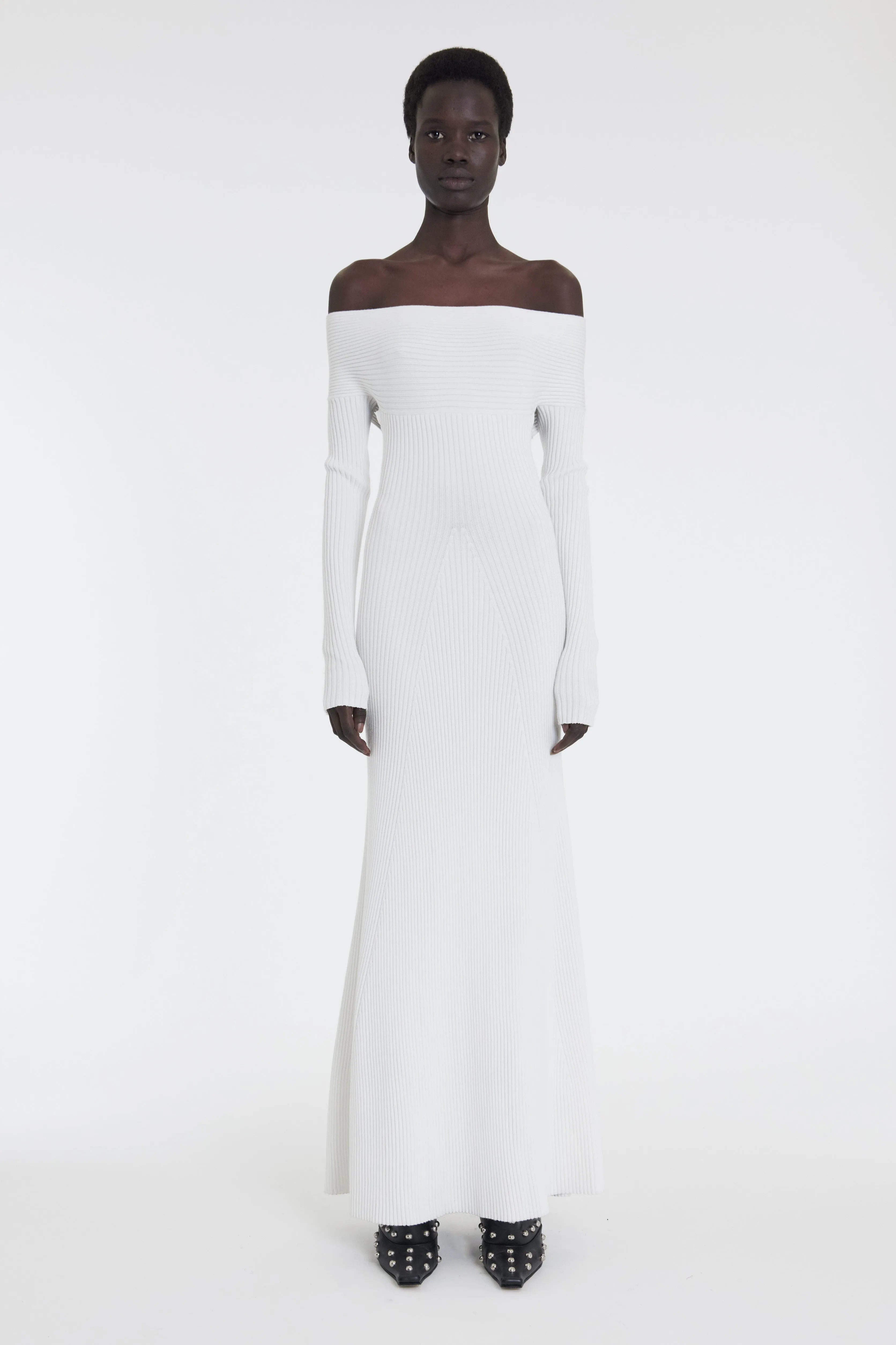 Smart Glide Knit Maxi Off Shoulder Dress Ivory