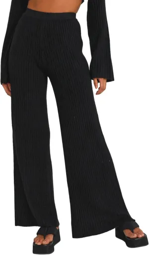 Knit Pants for Women Elastic Waist Wide Leg Ribbed Lounge Pants Casual Baggy Palazzo Pants Cable knit Sweater Pants