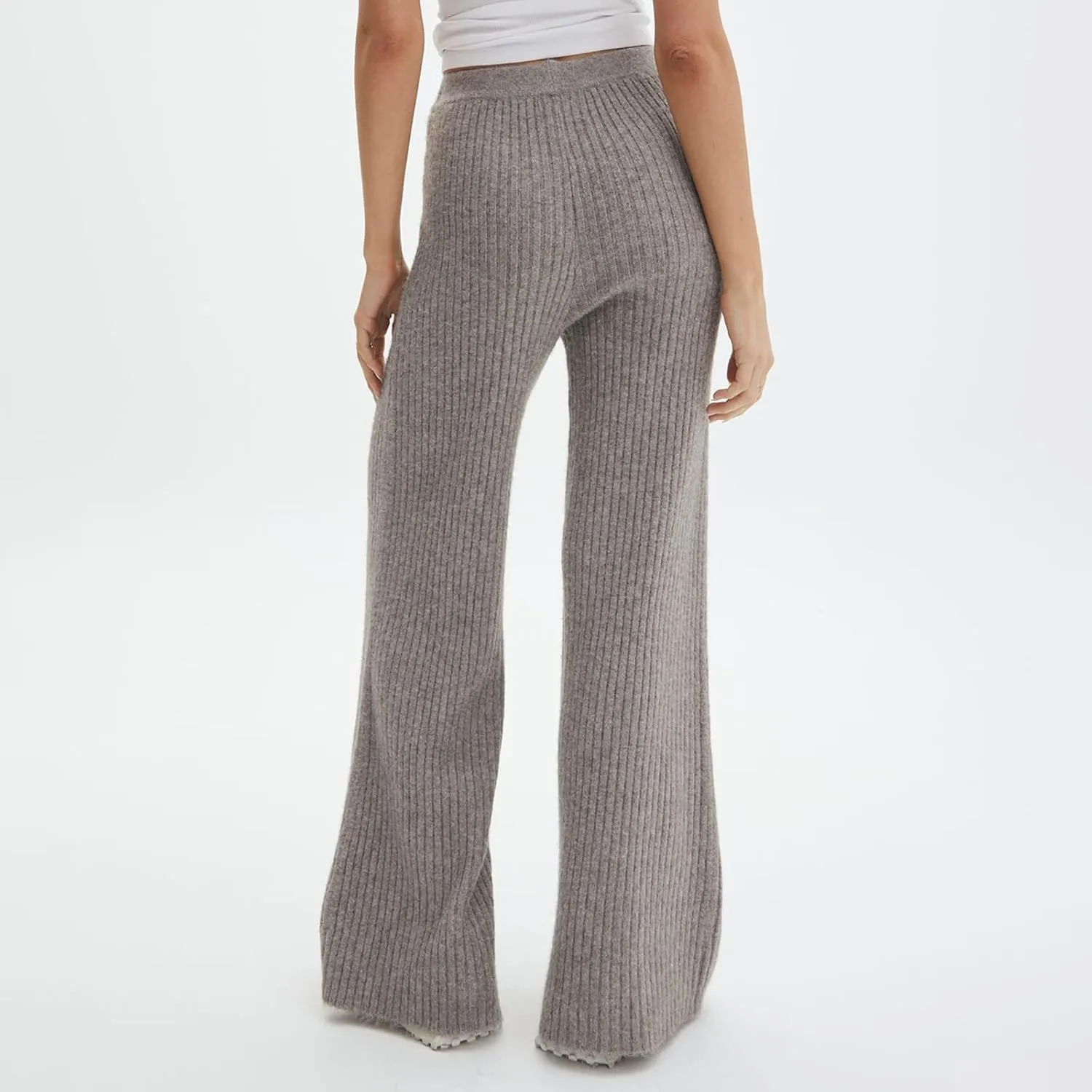 Knit Pants for Women Elastic Waist Wide Leg Ribbed Lounge Pants Casual Baggy Palazzo Pants Cable knit Sweater Pants