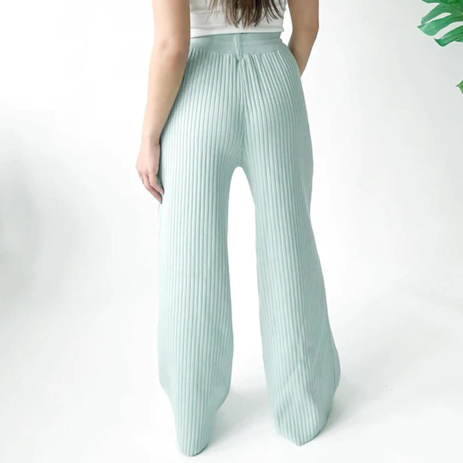 Knit Pants for Women Elastic Waist Wide Leg Ribbed Lounge Pants Casual Baggy Palazzo Pants Cable knit Sweater Pants