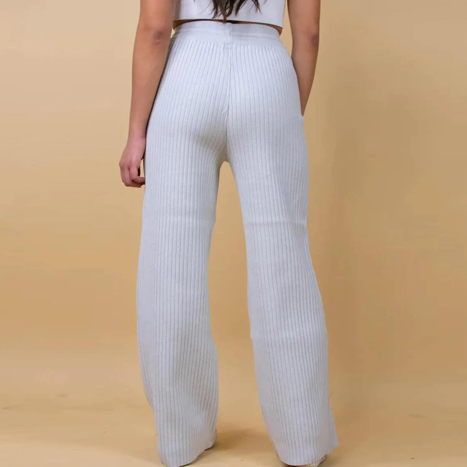 Knit Pants for Women Elastic Waist Wide Leg Ribbed Lounge Pants Casual Baggy Palazzo Pants Cable knit Sweater Pants