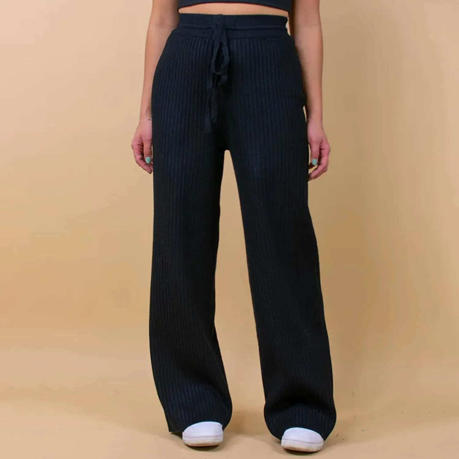 Knit Pants for Women Elastic Waist Wide Leg Ribbed Lounge Pants Casual Baggy Palazzo Pants Cable knit Sweater Pants