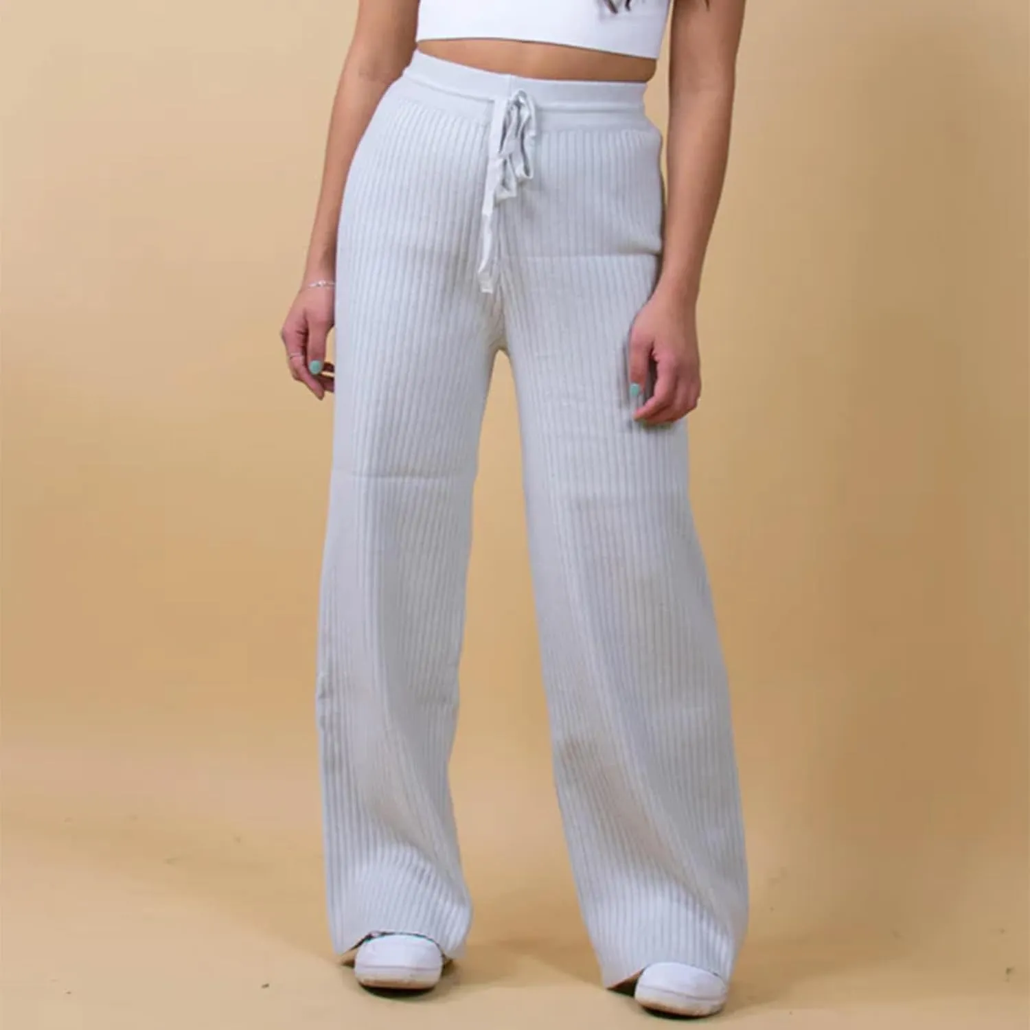 Knit Pants for Women Elastic Waist Wide Leg Ribbed Lounge Pants Casual Baggy Palazzo Pants Cable knit Sweater Pants