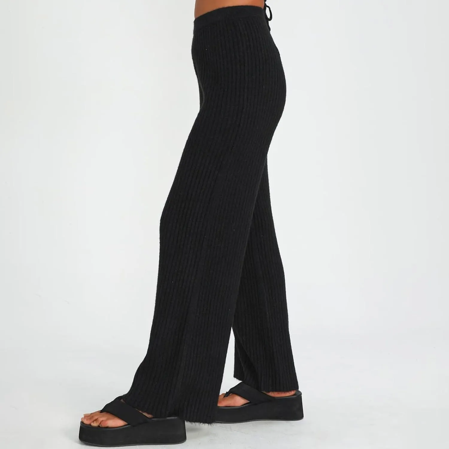Knit Pants for Women Elastic Waist Wide Leg Ribbed Lounge Pants Casual Baggy Palazzo Pants Cable knit Sweater Pants