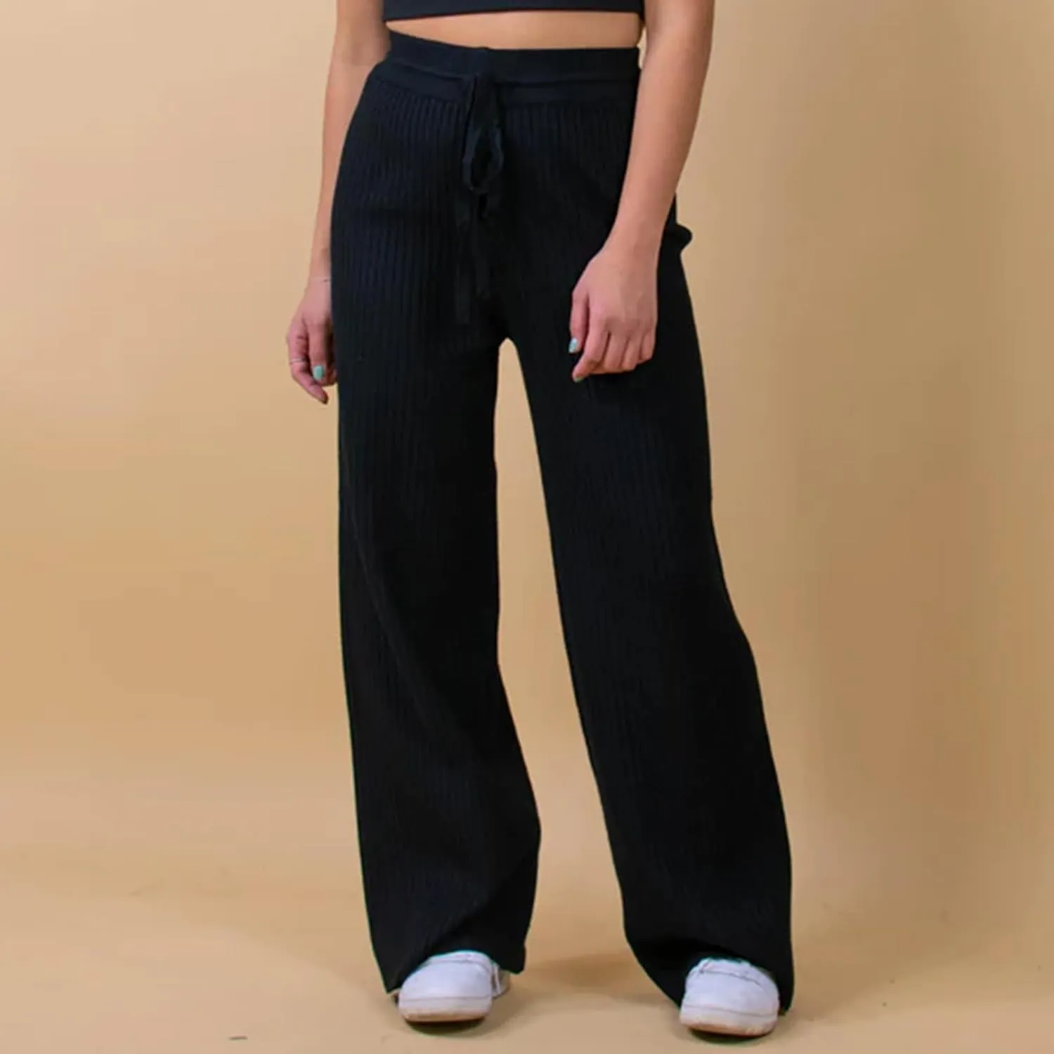 Knit Pants for Women Elastic Waist Wide Leg Ribbed Lounge Pants Casual Baggy Palazzo Pants Cable knit Sweater Pants