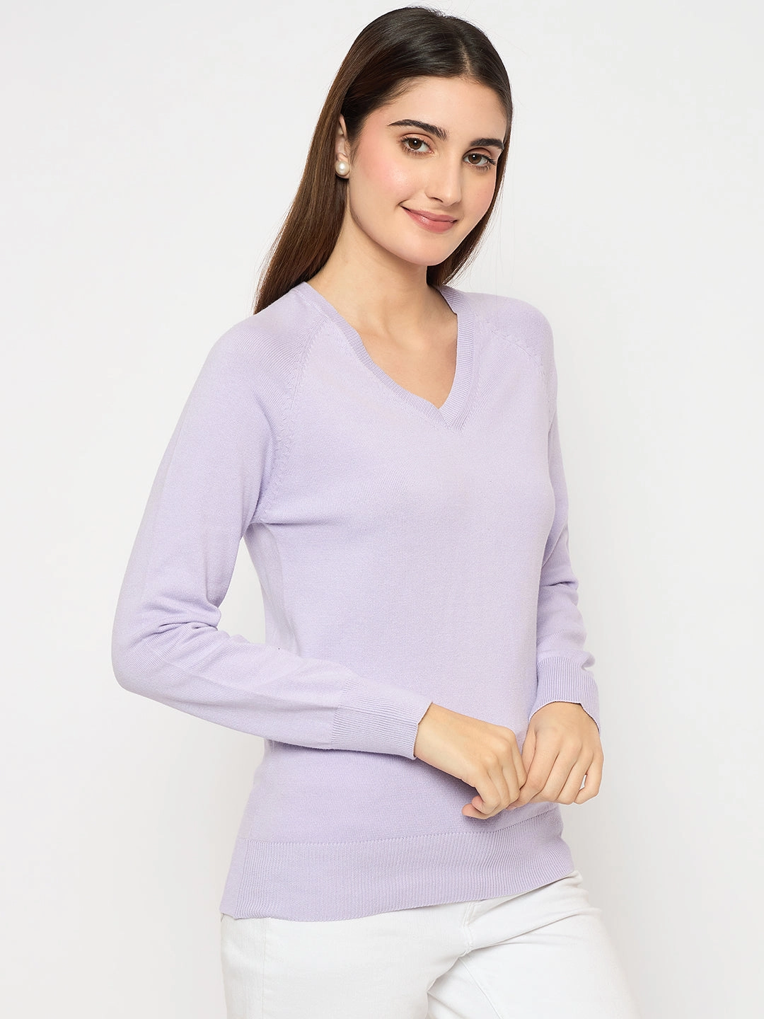 Warm Essentials Madame V Neck Skinny Fit Mauve Sweater