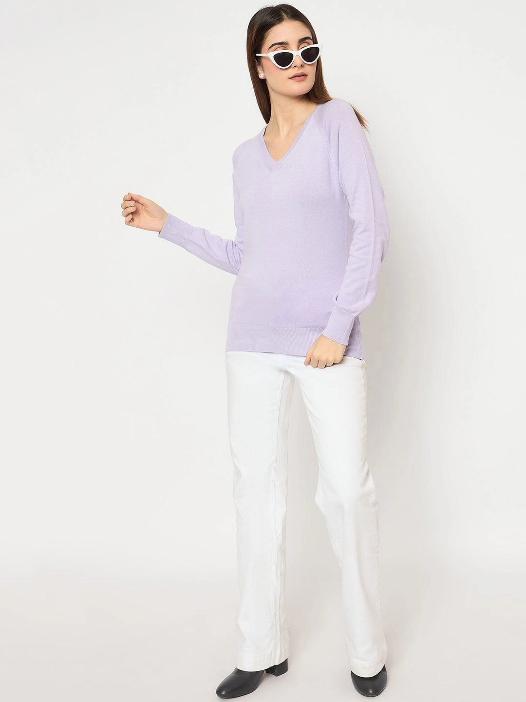 Madame V Neck Skinny Fit Mauve Sweater Comfy And Warm