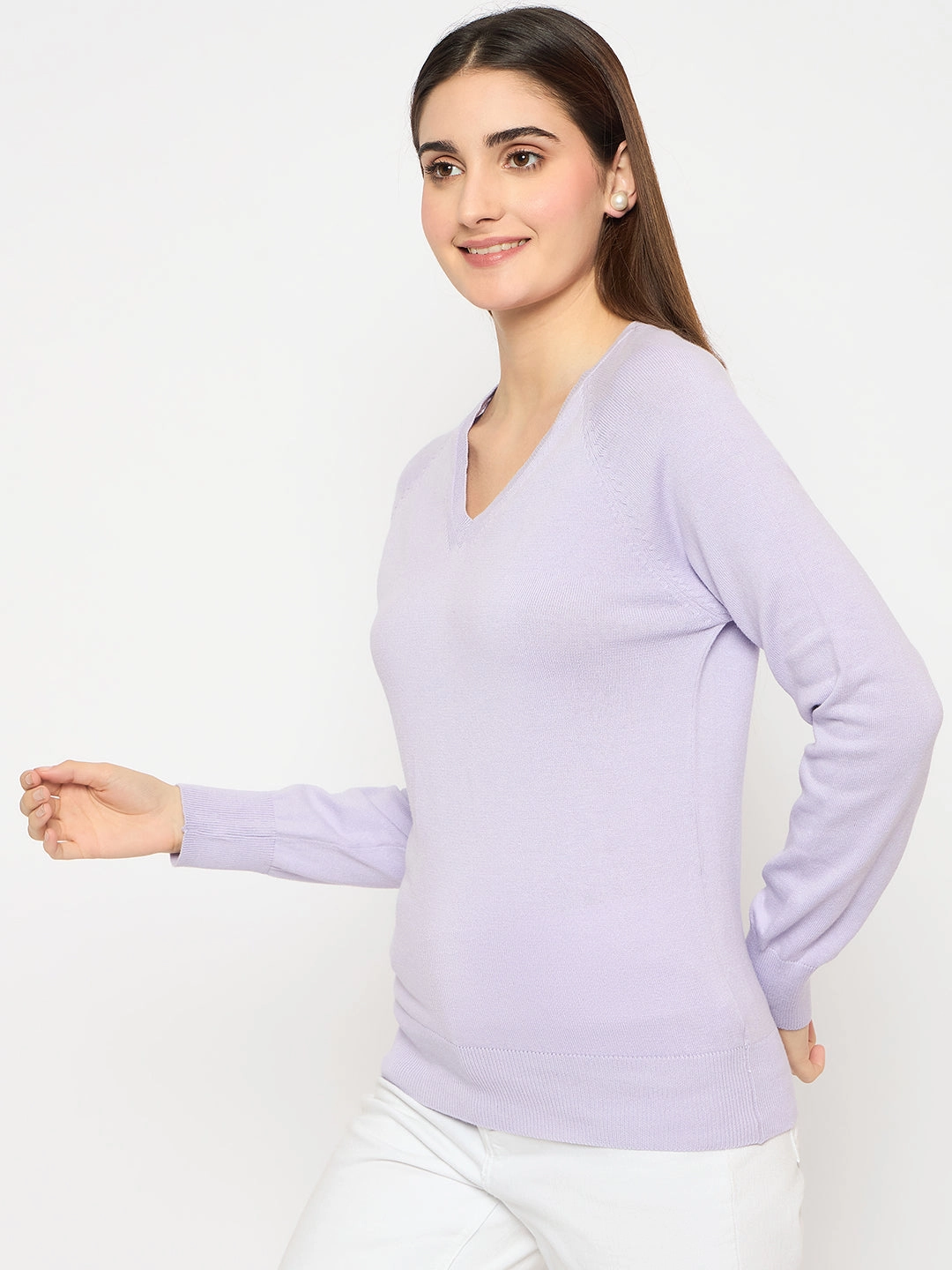 Madame V Neck Skinny Fit Mauve Sweater Functional Fashion Chill Mode