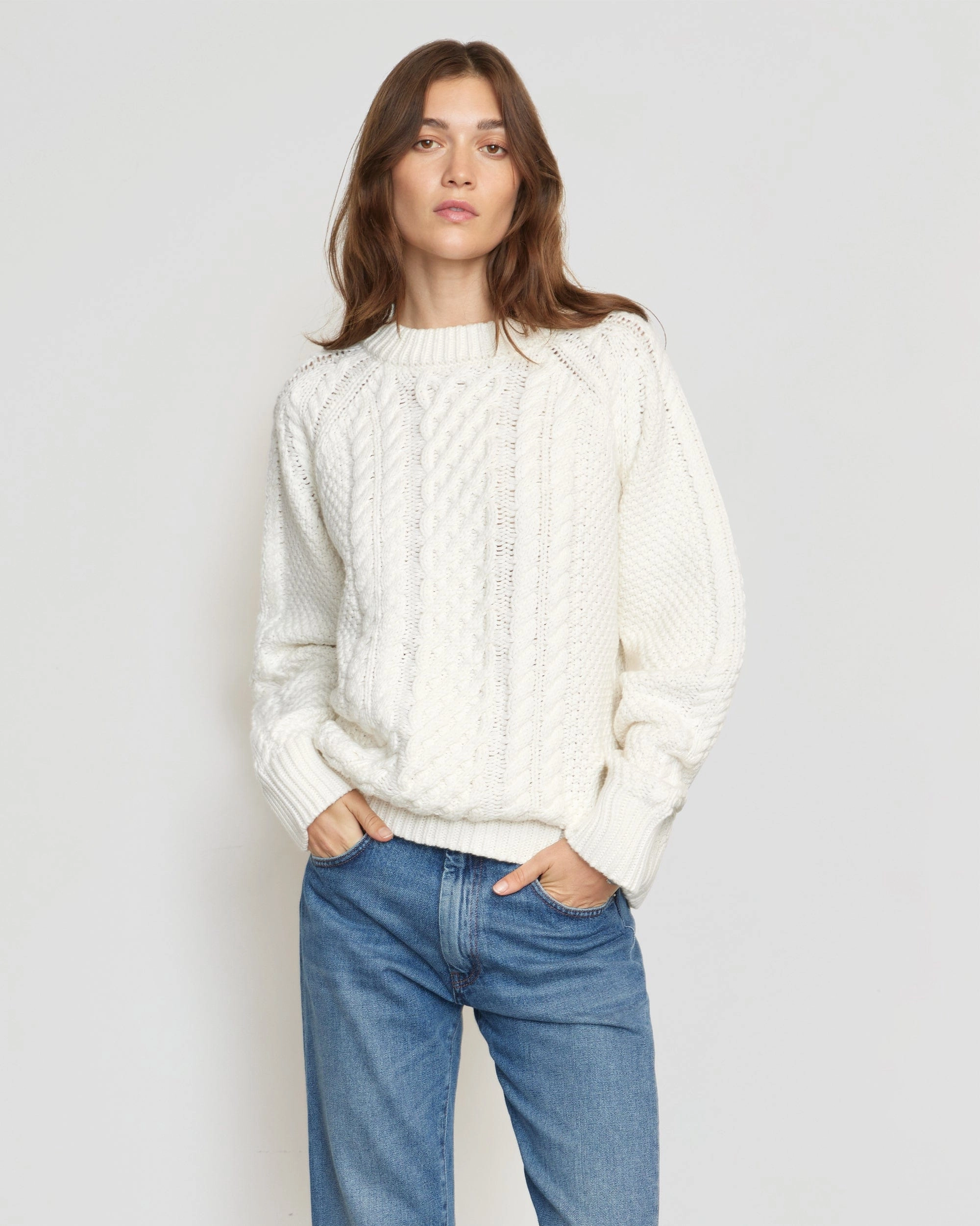 Brady Chunky Cable Knit Sweater Soft Waistband Modern Knit