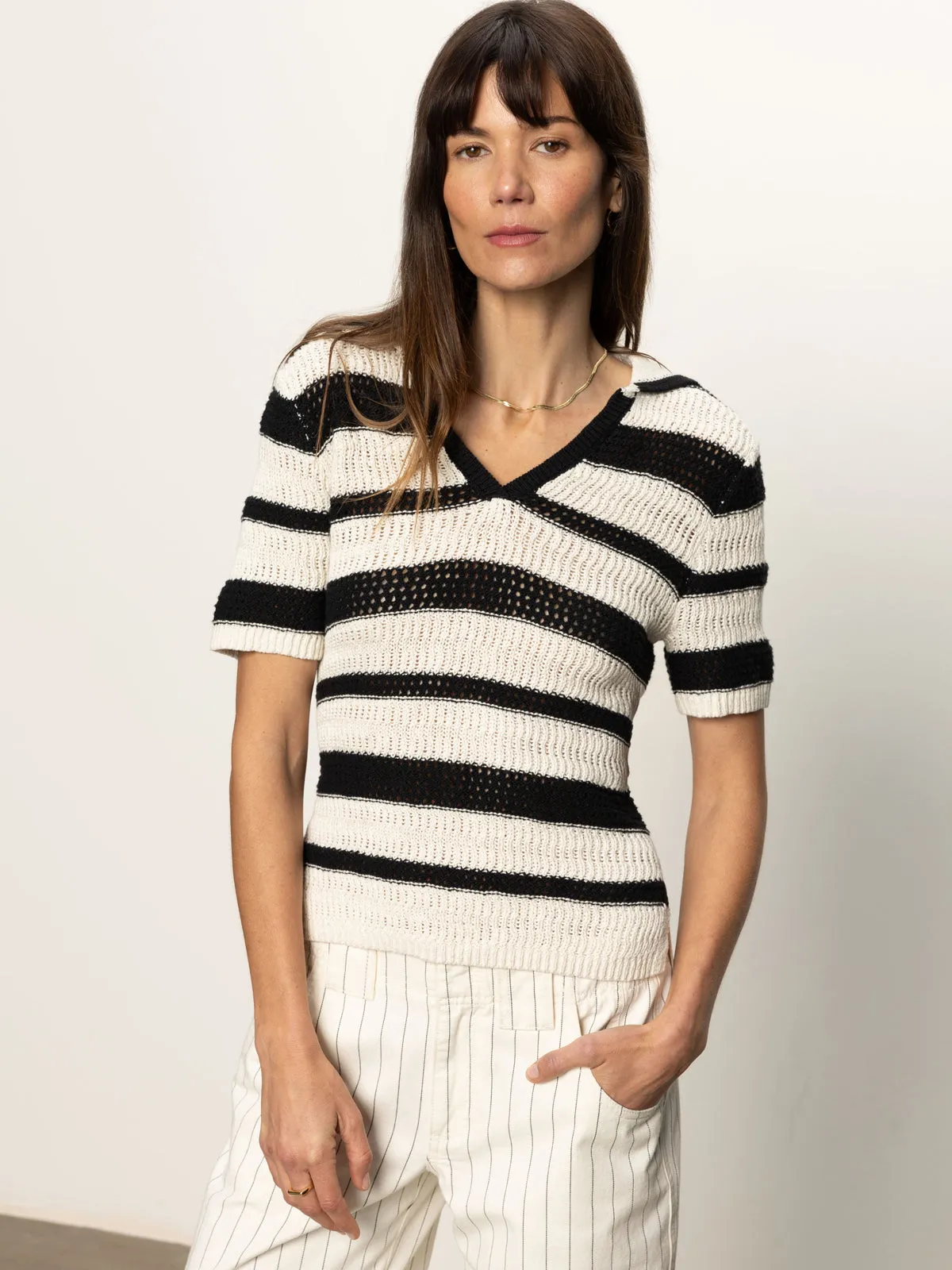 Knitted Collared Top Black Chalk Easy Wear Look City Smart
