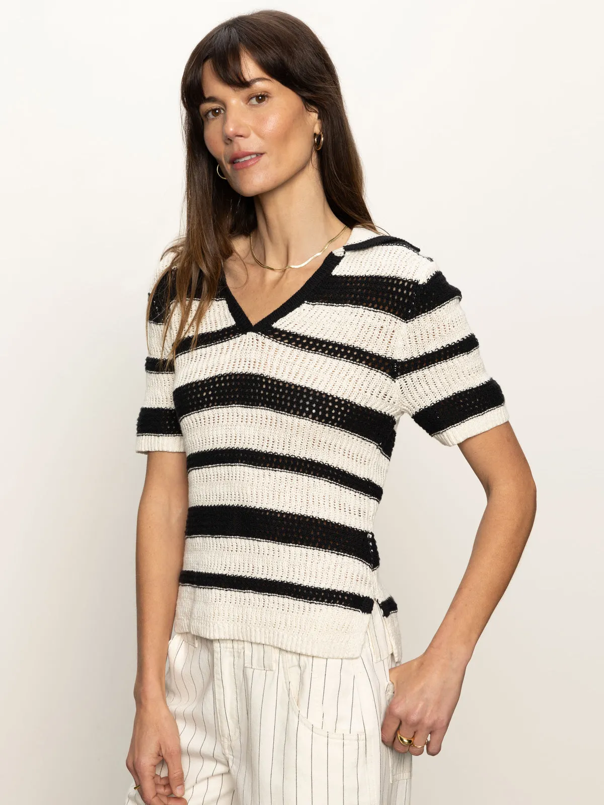 Knitted Collared Top Black Chalk Date night