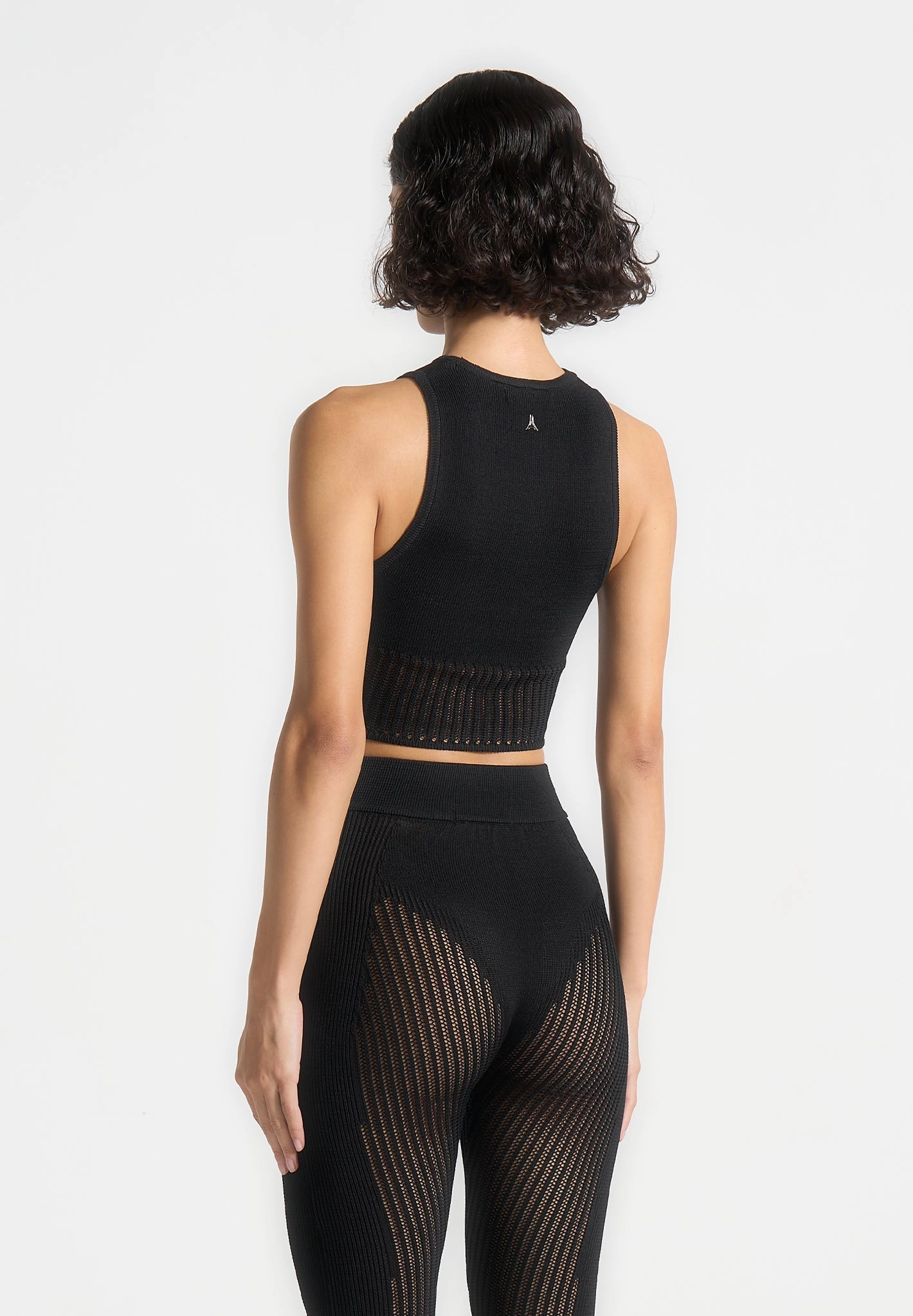 WaterRepellent Finish Knitted Contour Crop Top - Black