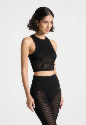 Eco Friendly Dye Fall Walk Knitted Contour Crop Top - Black