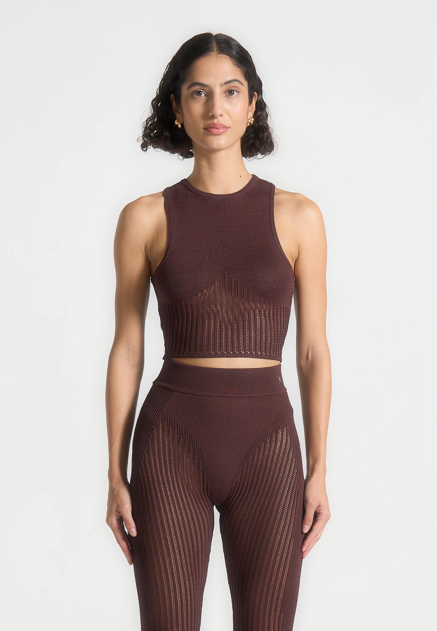 Knitted Contour Crop Top - Brown Simple Layered Heat Retention Technology