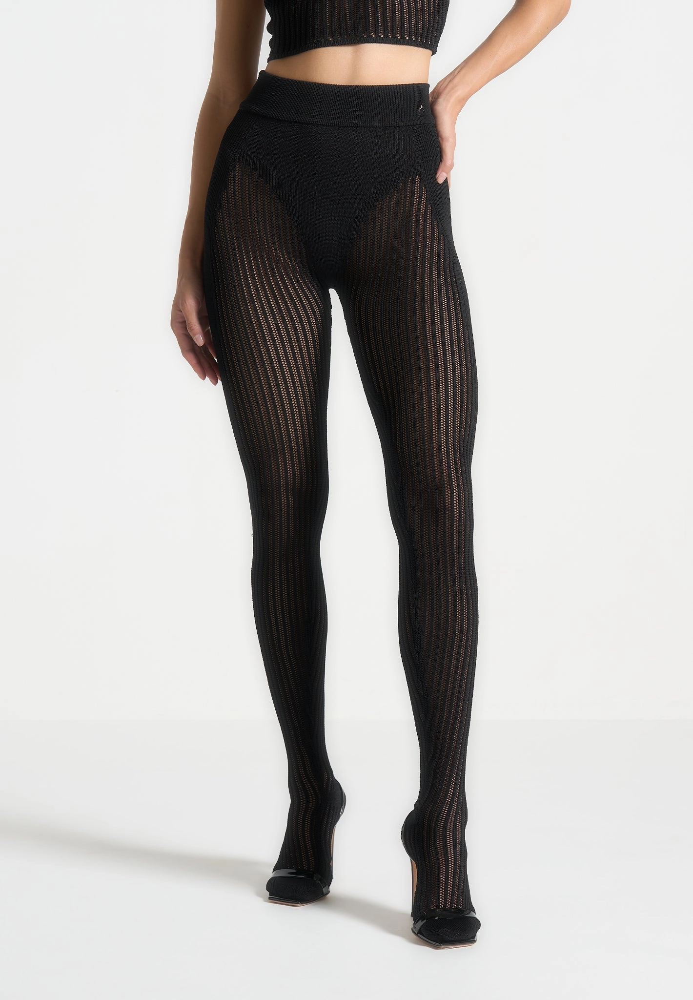 Knitted Contour Footsie Leggings - Black All Day Wear Stylish Choice