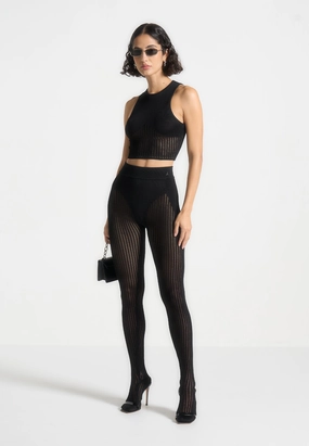 Knitted Contour Footsie Leggings - Black Lounge Outfit Classic Shape