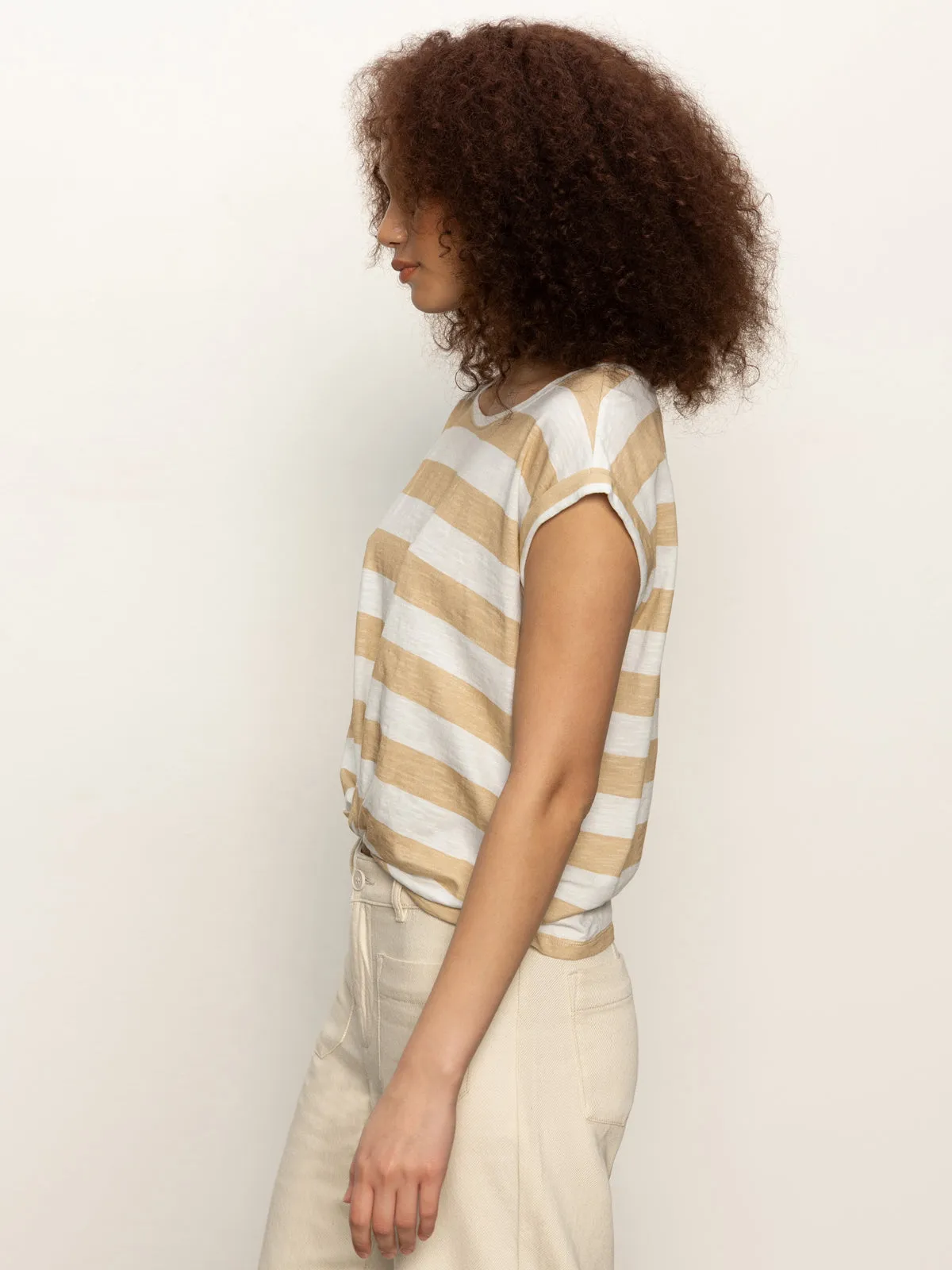 Knotted Muscle Tee White Sandstone Stripe Comfy Casual Fun Style