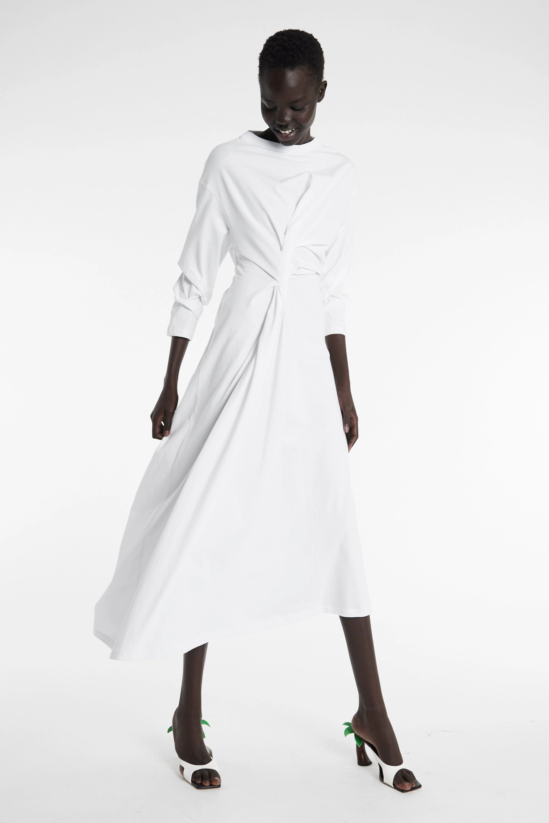 Odor Resistant YarnDyedQuality Knotted Jersey Dress White