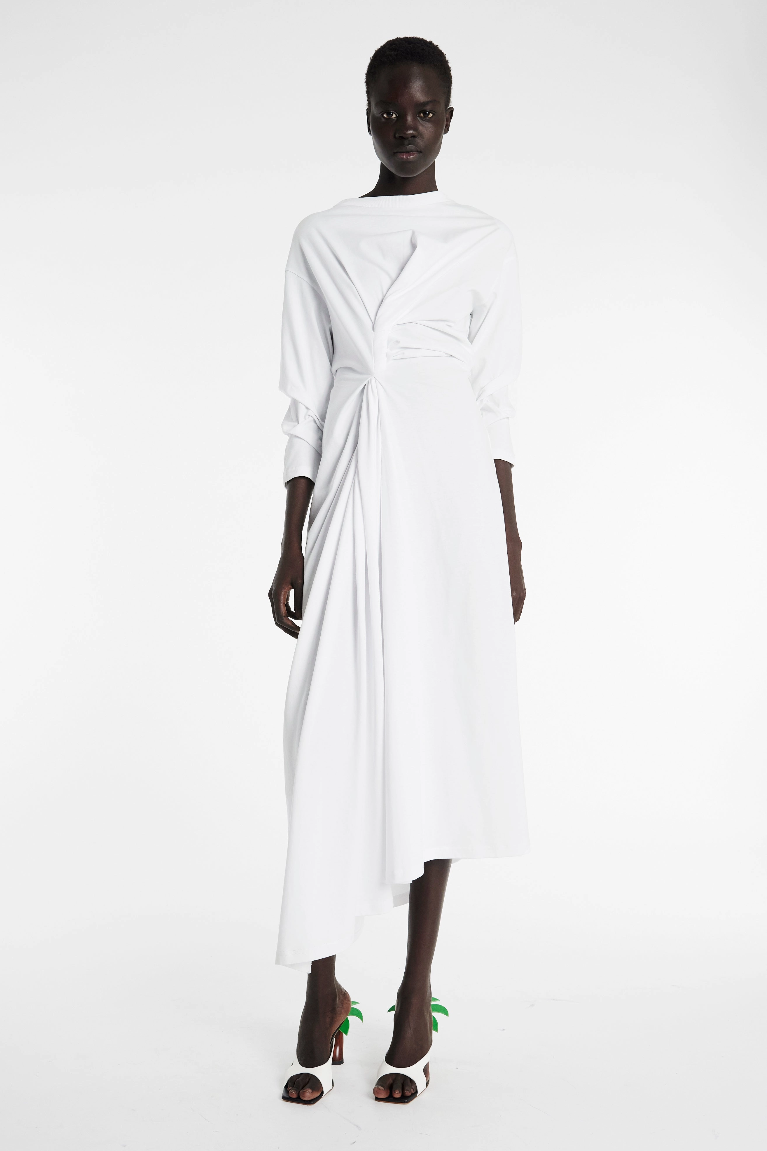 DoubleLayered Comfortable Look Knotted Jersey Dress White