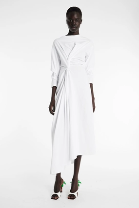 DoubleLayered Comfortable Look Knotted Jersey Dress White