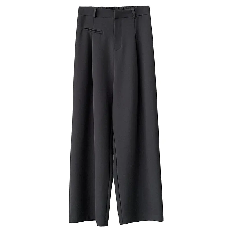 [Korean Style] 2 Color High Waist Wide Leg Pleated Trousers