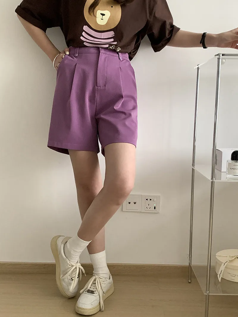 [Korean Style] 2 Colors High Waist Pleated Dress-up Shorts