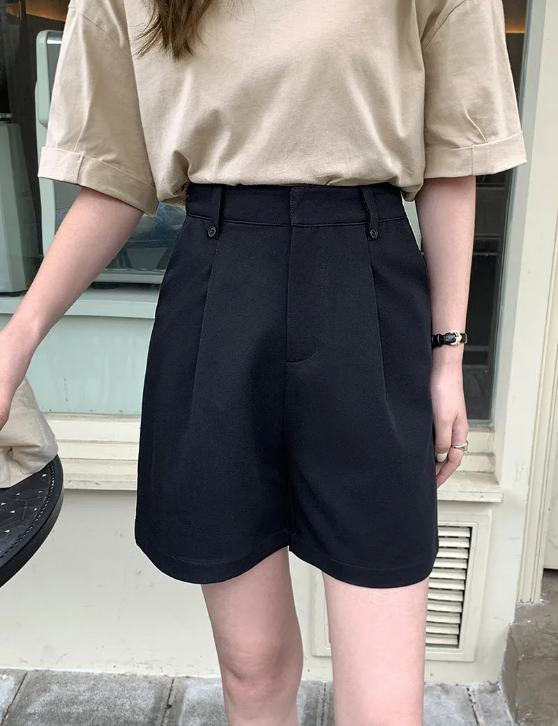 [Korean Style] 2 Colors High Waist Pleated Dress-up Shorts