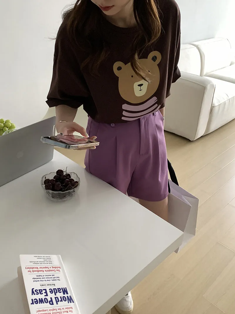 [Korean Style] 2 Colors High Waist Pleated Dress-up Shorts