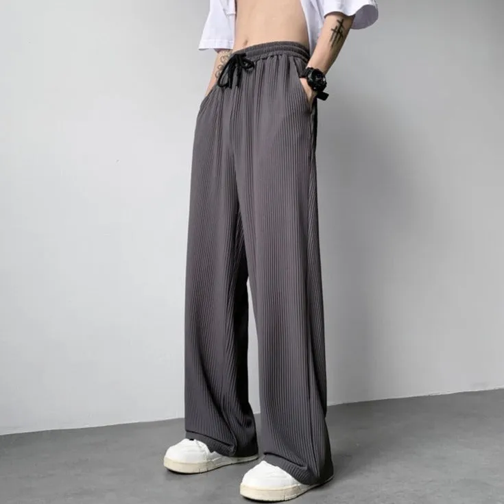 [Korean Style] 2 Colors Pleated Oversize Ice Silk Pants