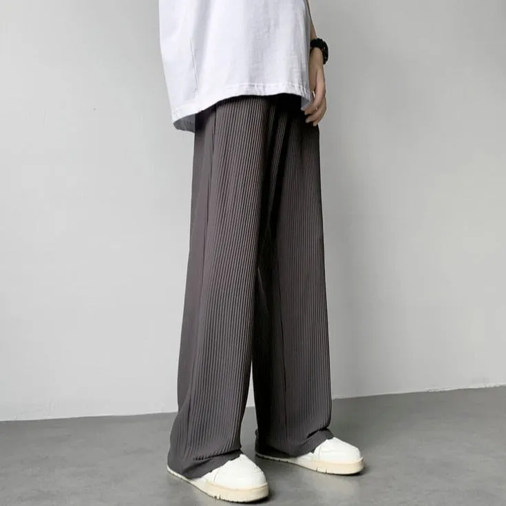 [Korean Style] 2 Colors Pleated Oversize Ice Silk Pants