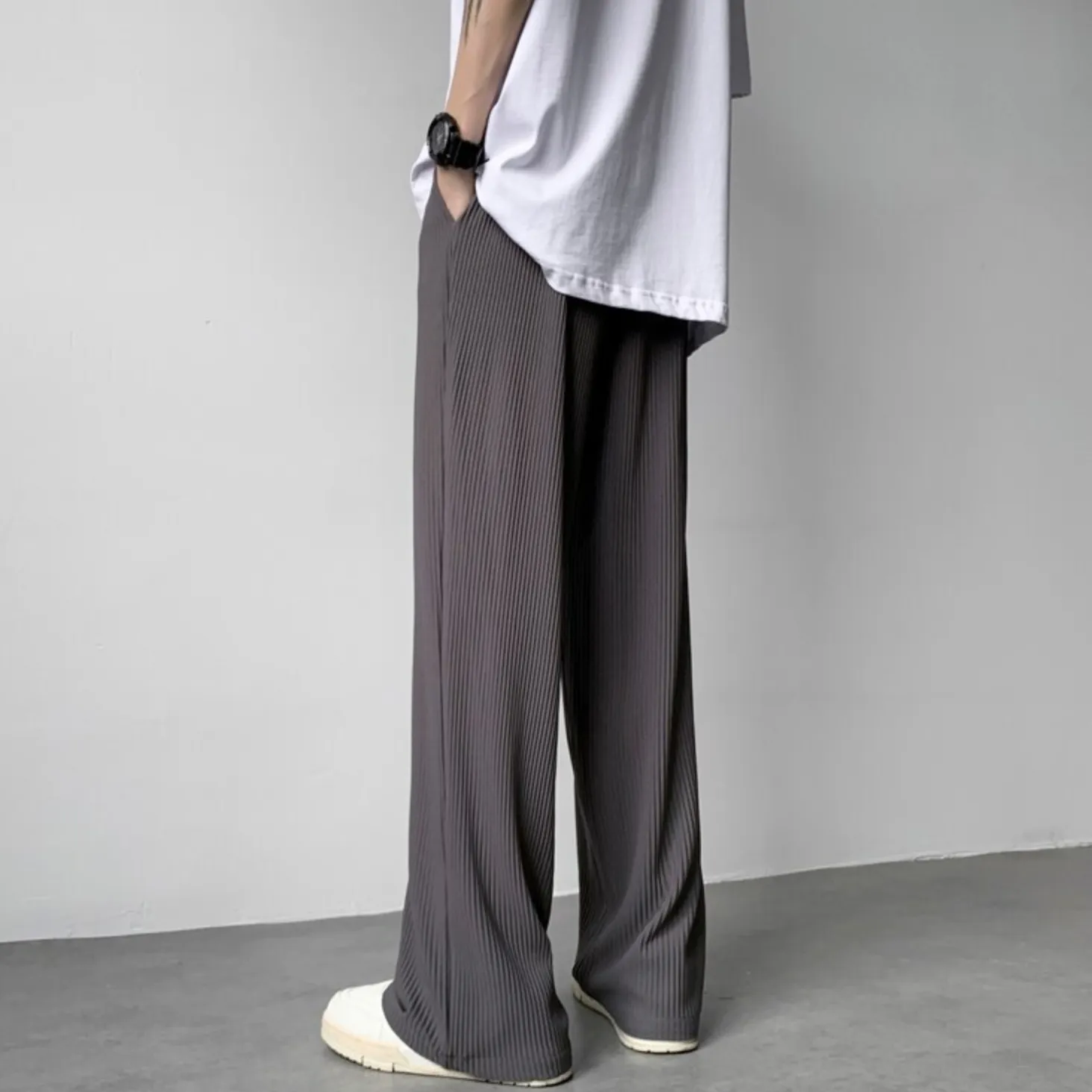 [Korean Style] 2 Colors Pleated Oversize Ice Silk Pants