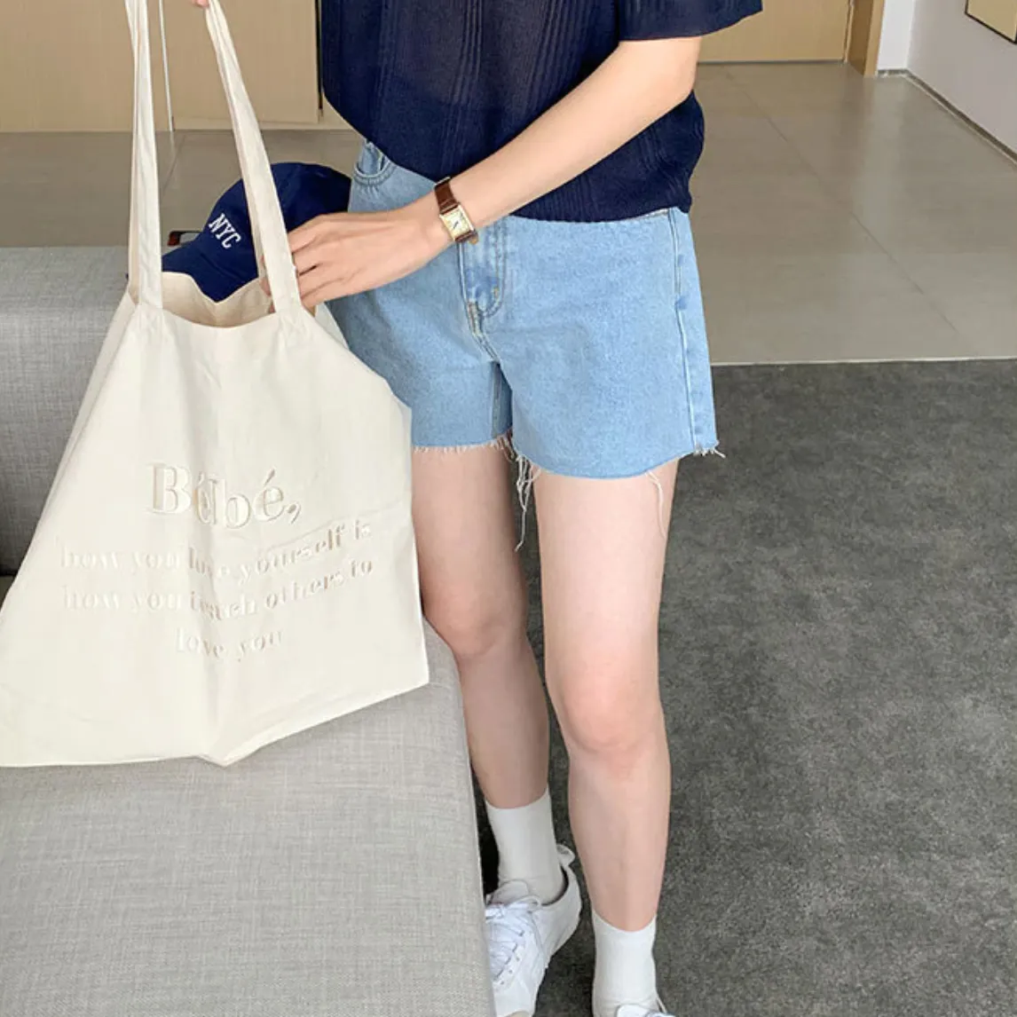 [Korean Style] High Quality High Waist Frayed Denim Shorts