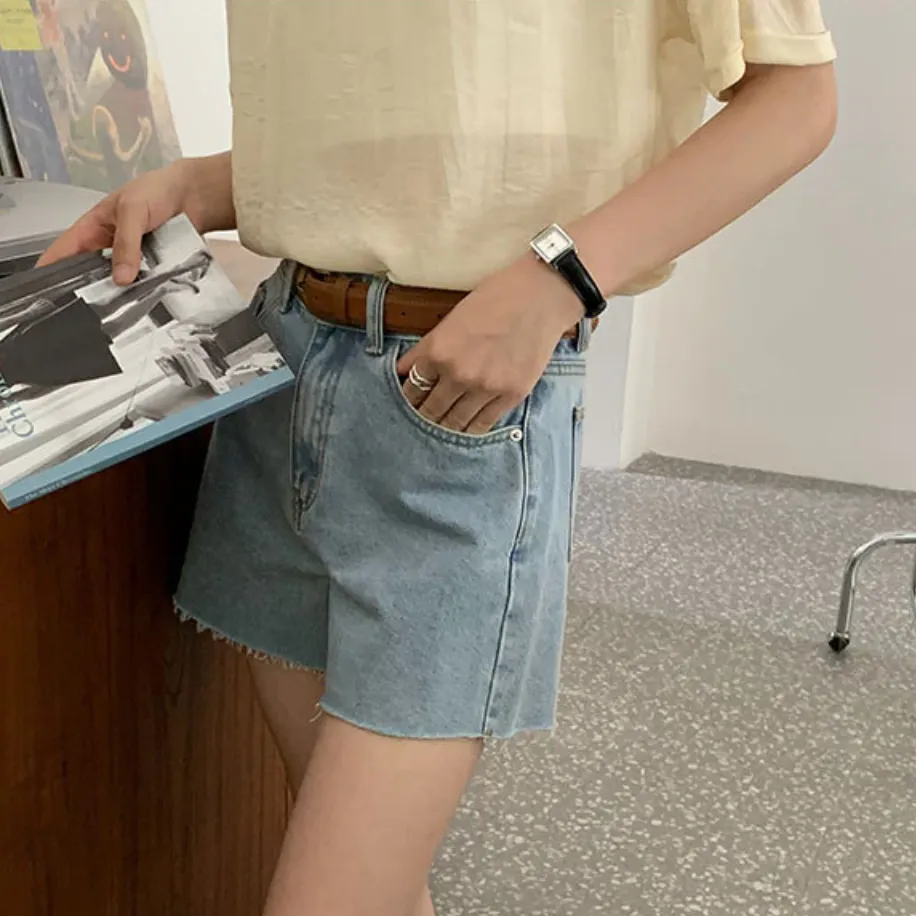 [Korean Style] High Quality High Waist Frayed Denim Shorts