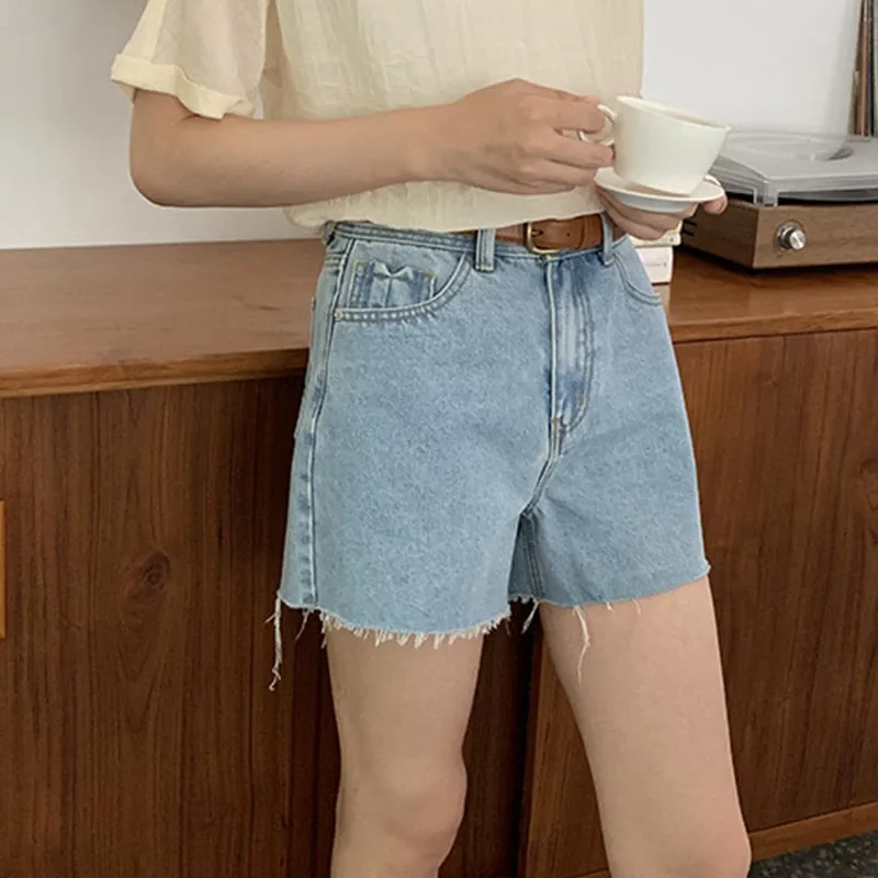 [Korean Style] High Quality High Waist Frayed Denim Shorts