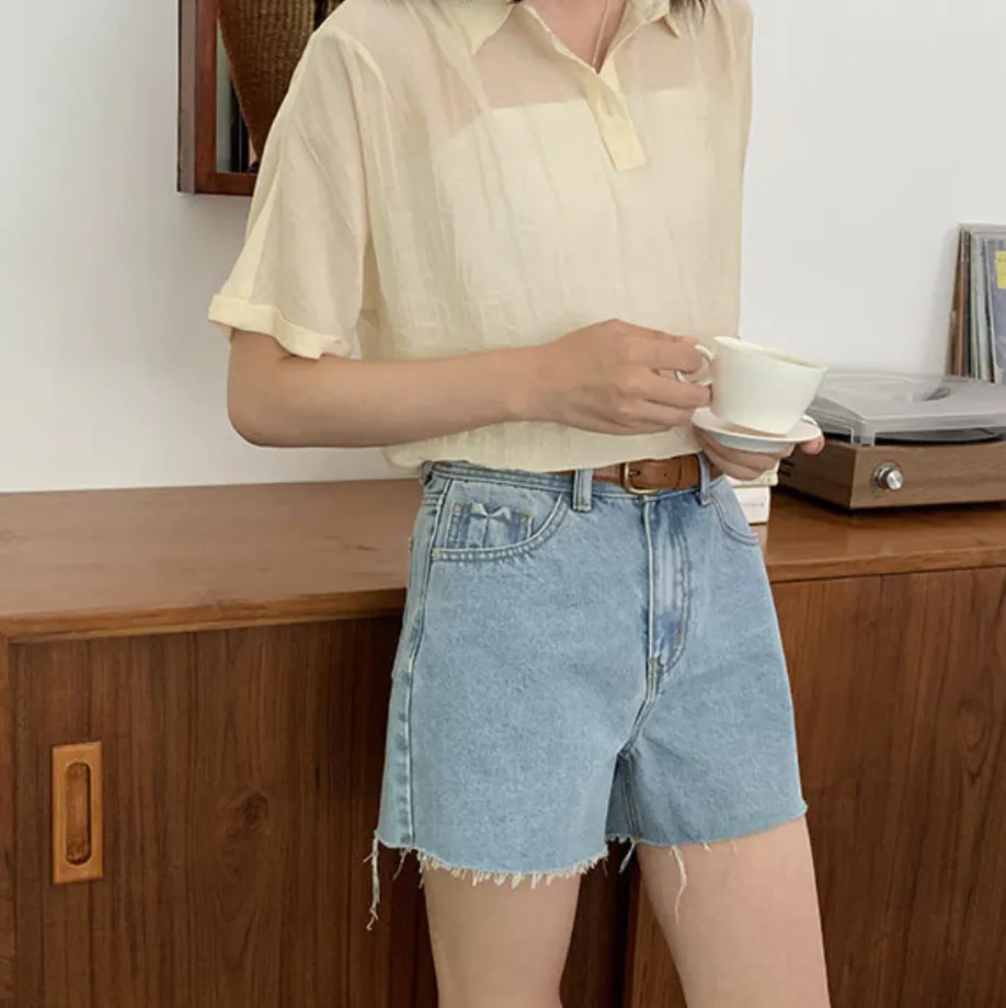 [Korean Style] High Quality High Waist Frayed Denim Shorts
