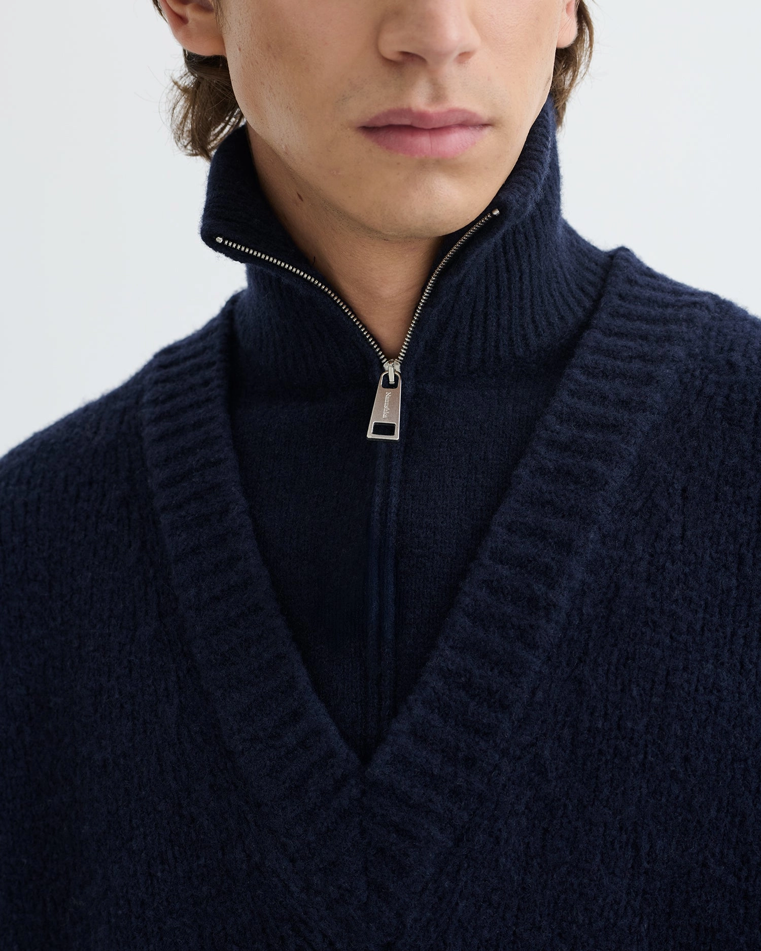 Kylen - Contrast Brushed Merino Sweater - Navy Simple Silhouette MultiDirectional Flexibility