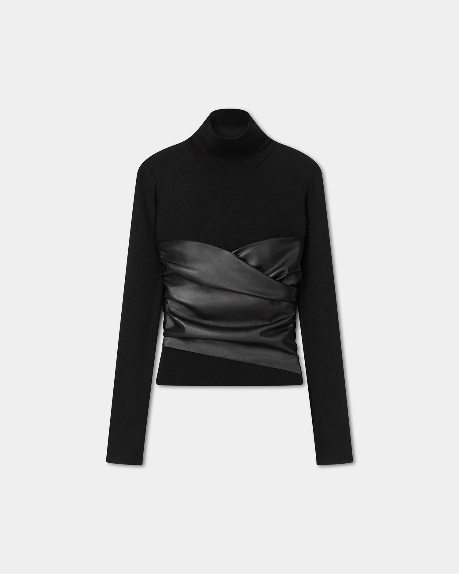 Kynlee - Mesh Jersey And Okobor? Alt-Leather Top - Black High Density Knit NonRestrictiveCollar