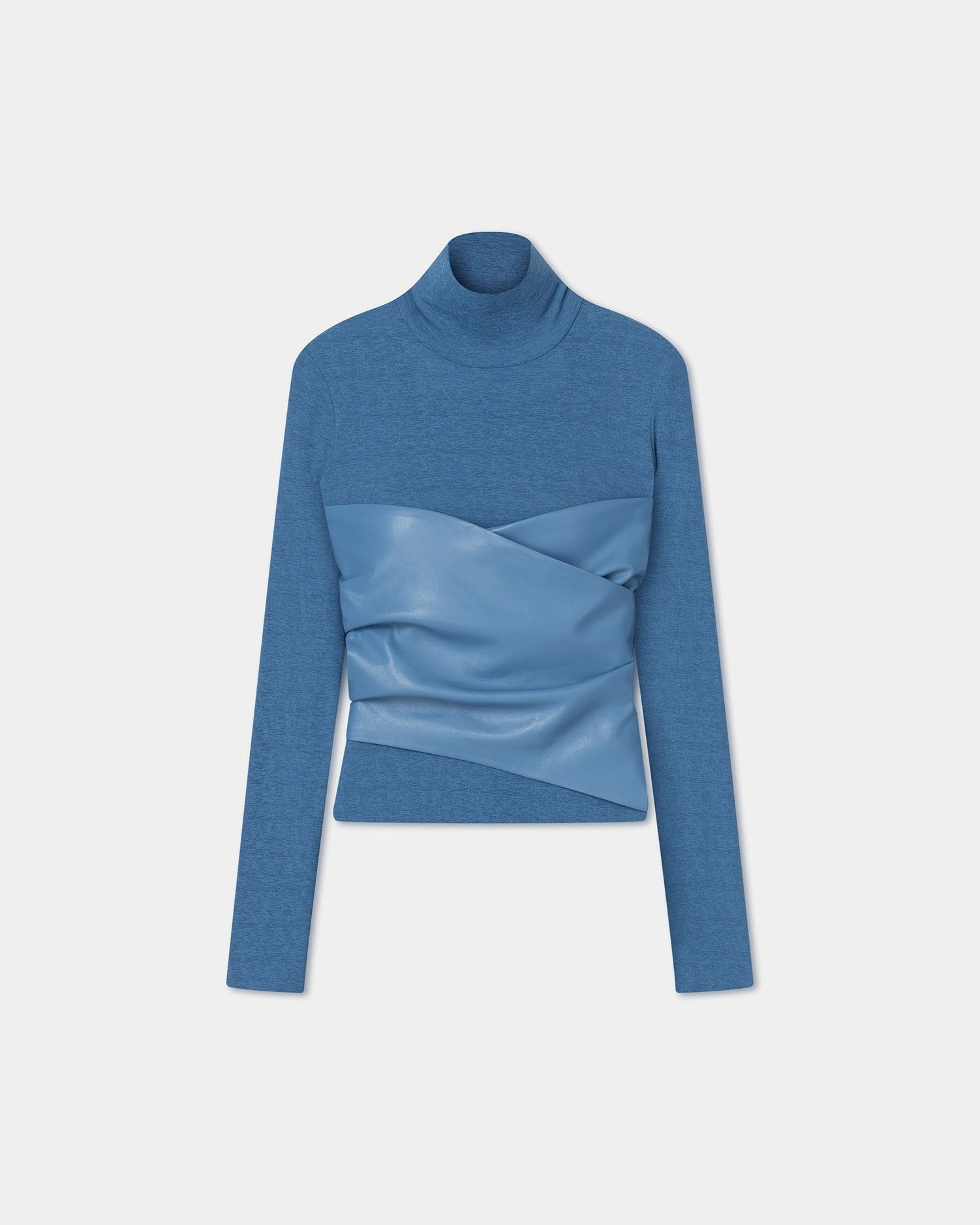 Kynlee - Mesh Jersey And Okobor? Alt-Leather Top - Blue Flattering Drape