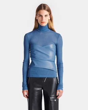 SubtleTexture Reinforced Elbow Patches Kynlee - Mesh Jersey And Okobor? Alt-Leather Top - Blue