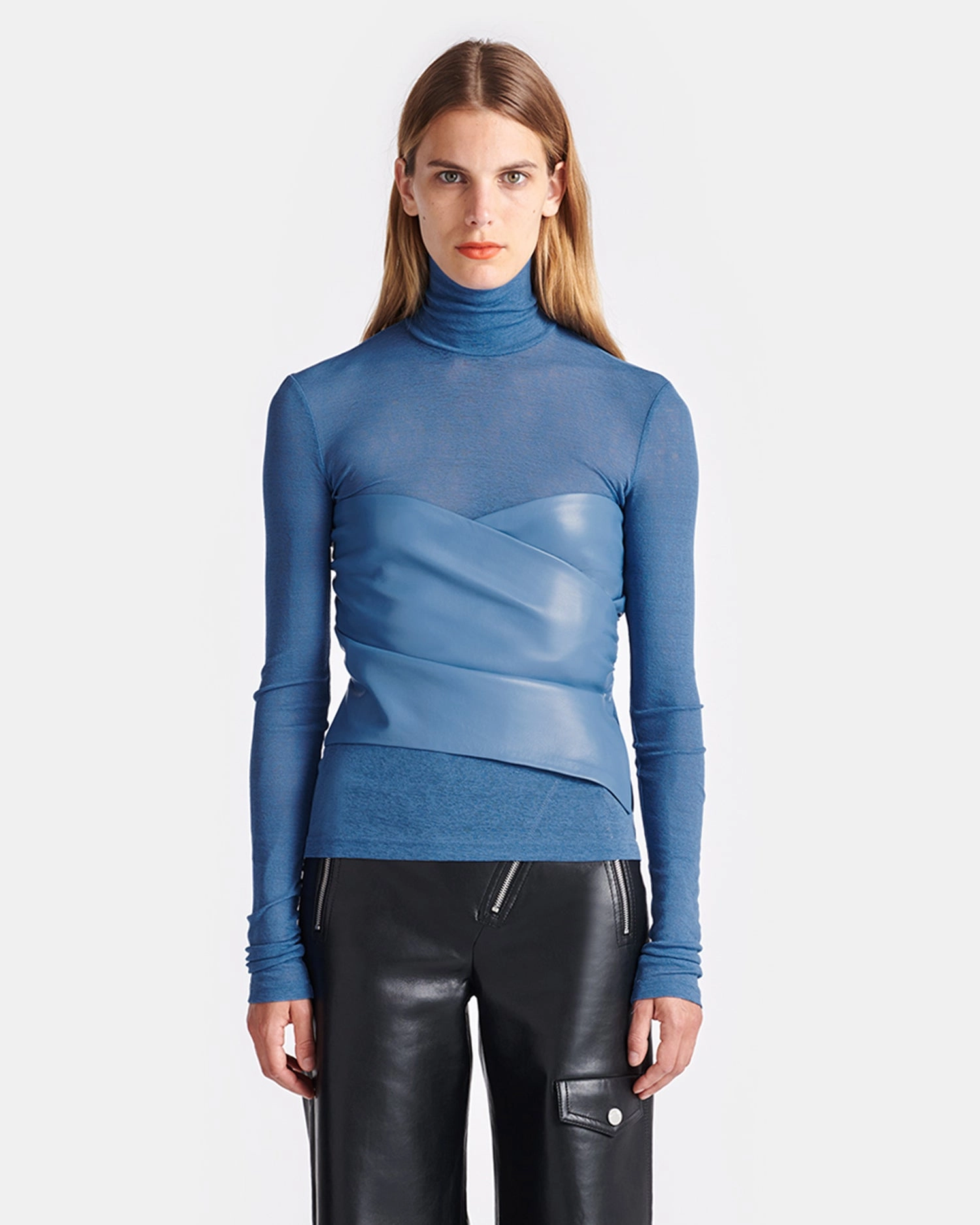 SubtleTexture Reinforced Elbow Patches Kynlee - Mesh Jersey And Okobor? Alt-Leather Top - Blue