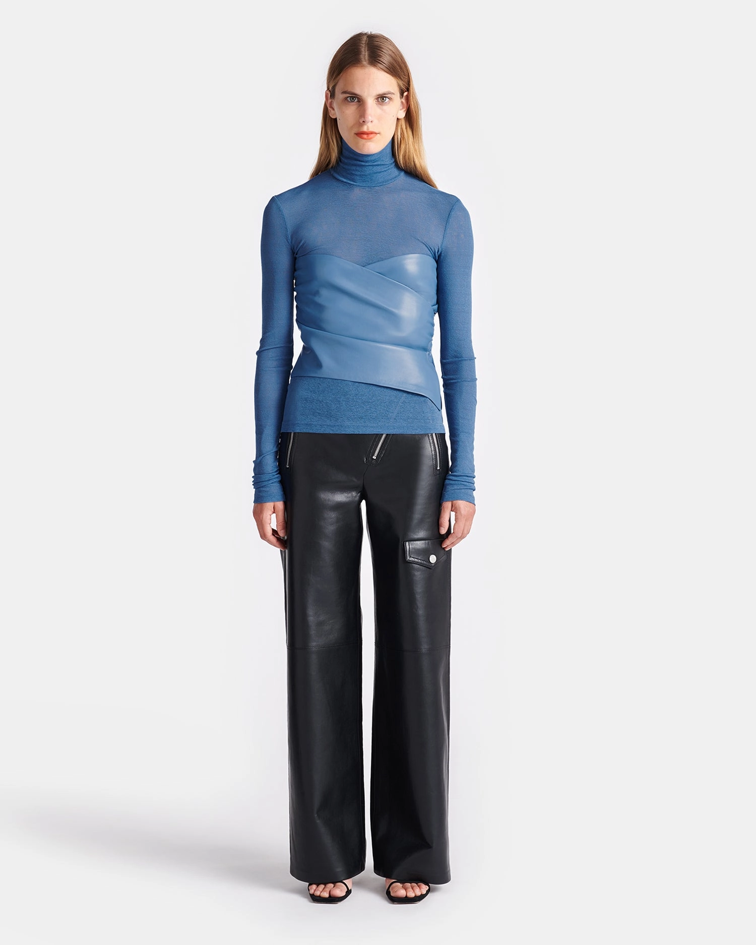 Kynlee - Mesh Jersey And Okobor? Alt-Leather Top - Blue Sustainable Manufacturing Process RaglanSleeve