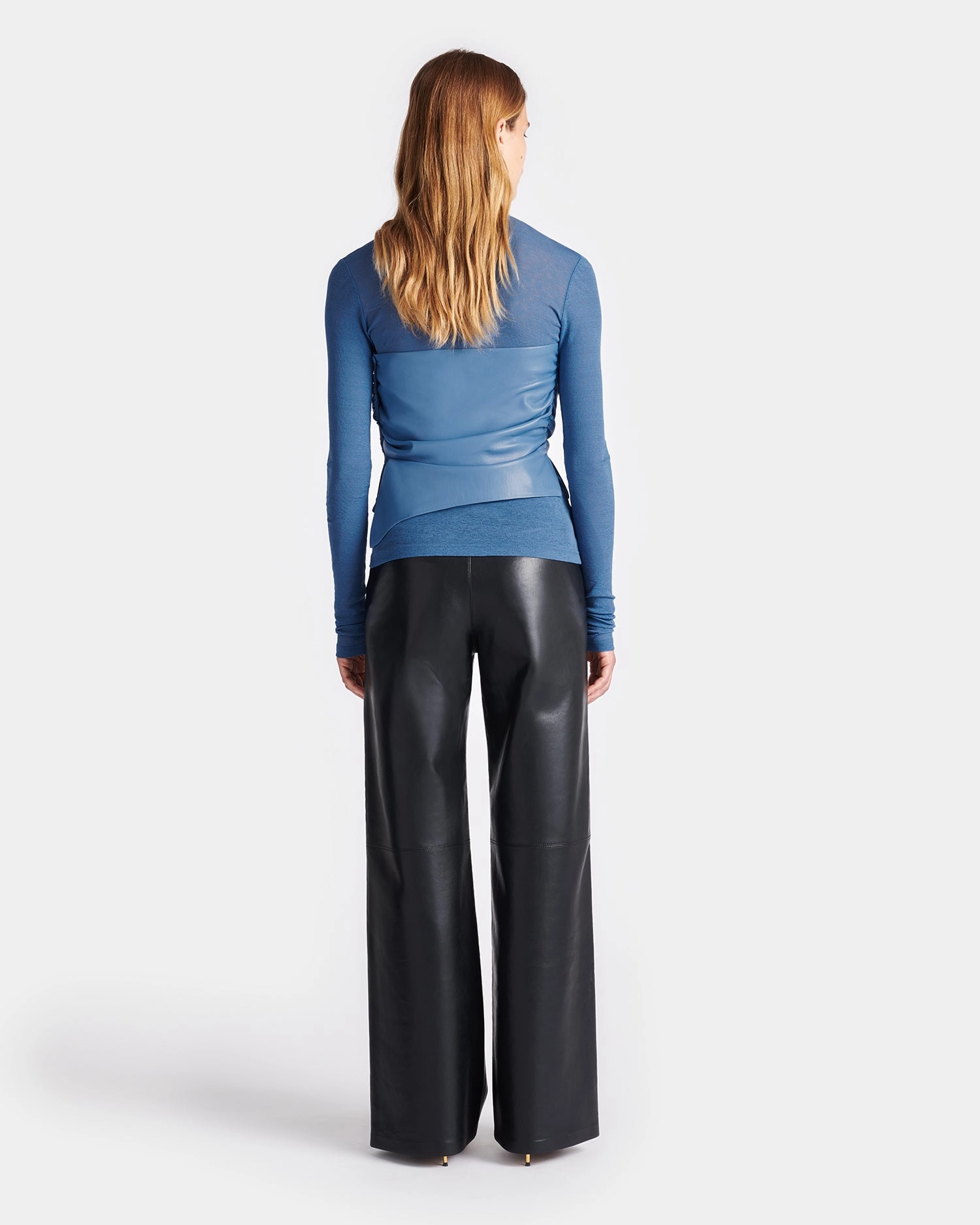 Kynlee - Mesh Jersey And Okobor? Alt-Leather Top - Blue Layered Ply Construction Stretch waistband