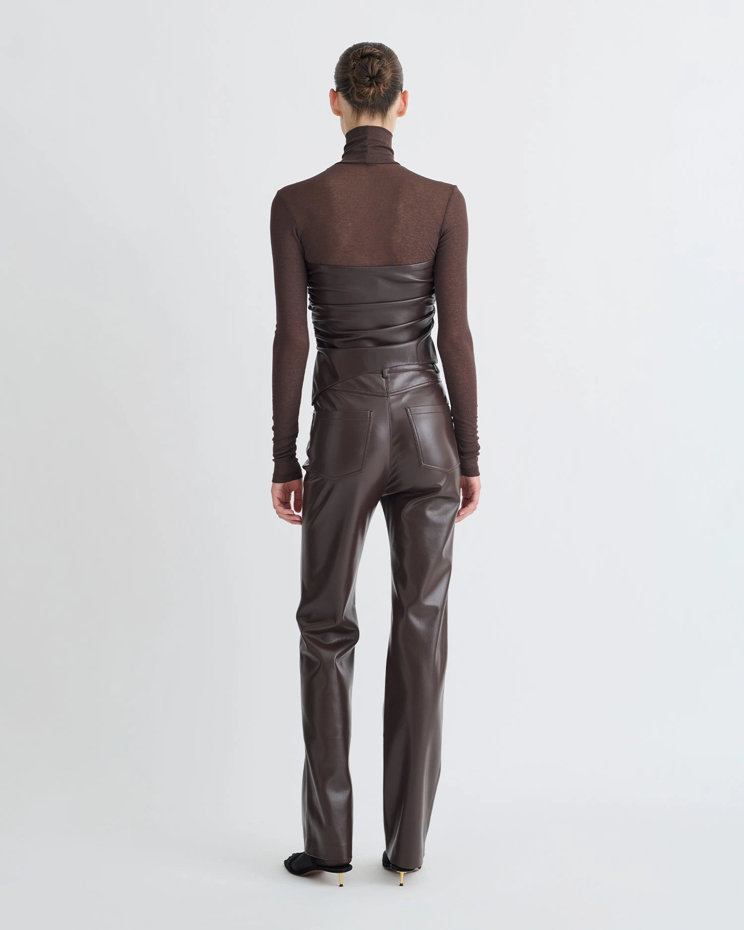 Kynlee - Mesh Jersey/Okobor Turtleneck Top - Dark Oak/Coffee Ground Casual Blouse