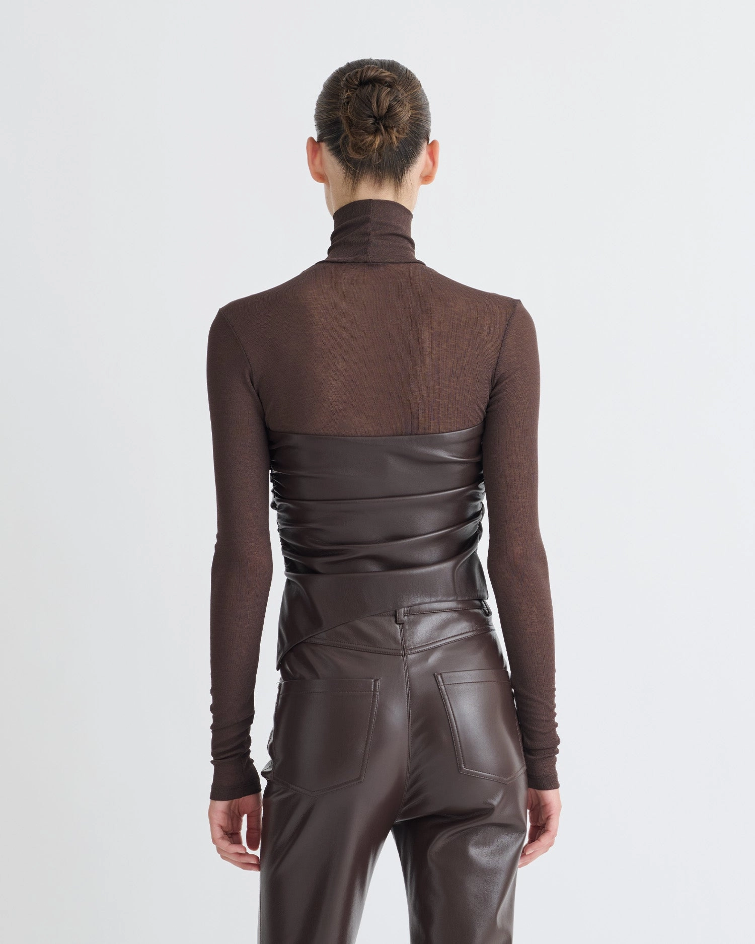 HoodedVersion SunProtective Kynlee - Mesh Jersey/Okobor Turtleneck Top - Dark Oak/Coffee Ground