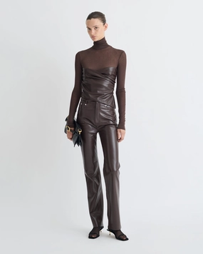Kynlee - Mesh Jersey/Okobor Turtleneck Top - Dark Oak/Coffee Ground Long Sleeve Tee Button Down Collar