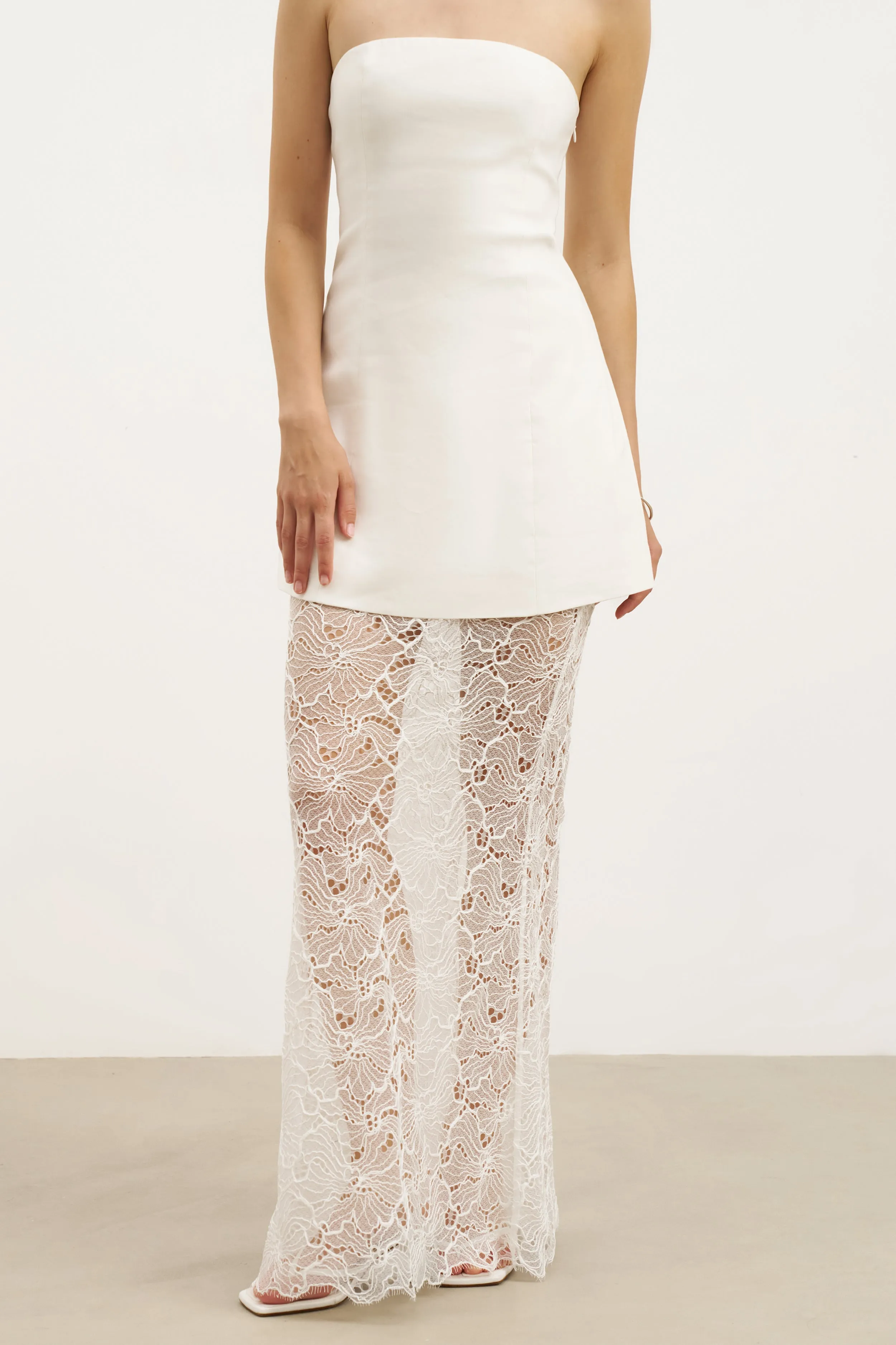 Lace Column Maxi Skirt - White Polished Fit