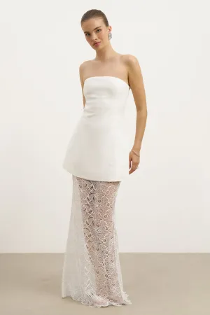 Lace Column Maxi Skirt - White Simple Fashion