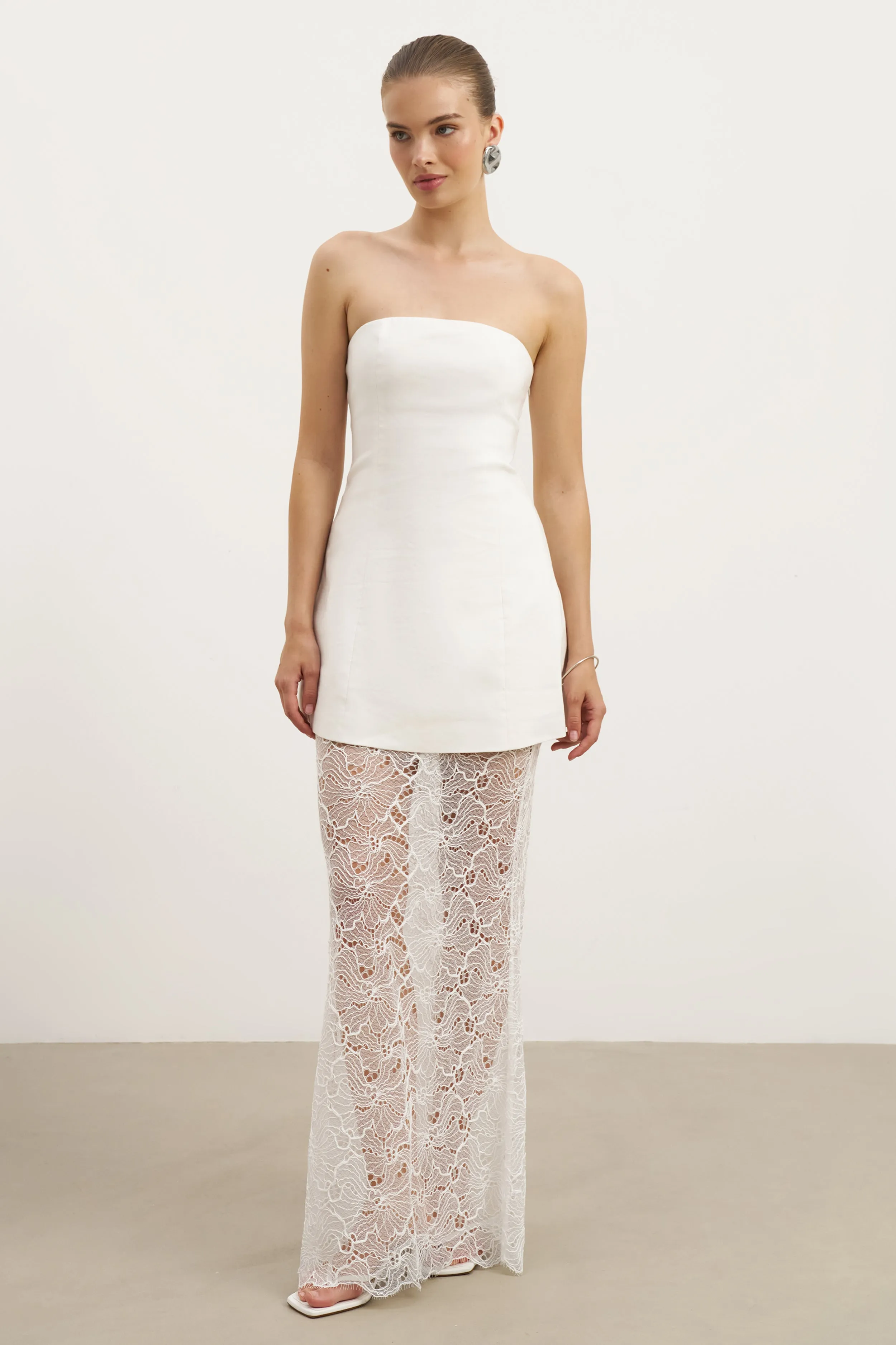 Lace Column Maxi Skirt - White Spring Brunch