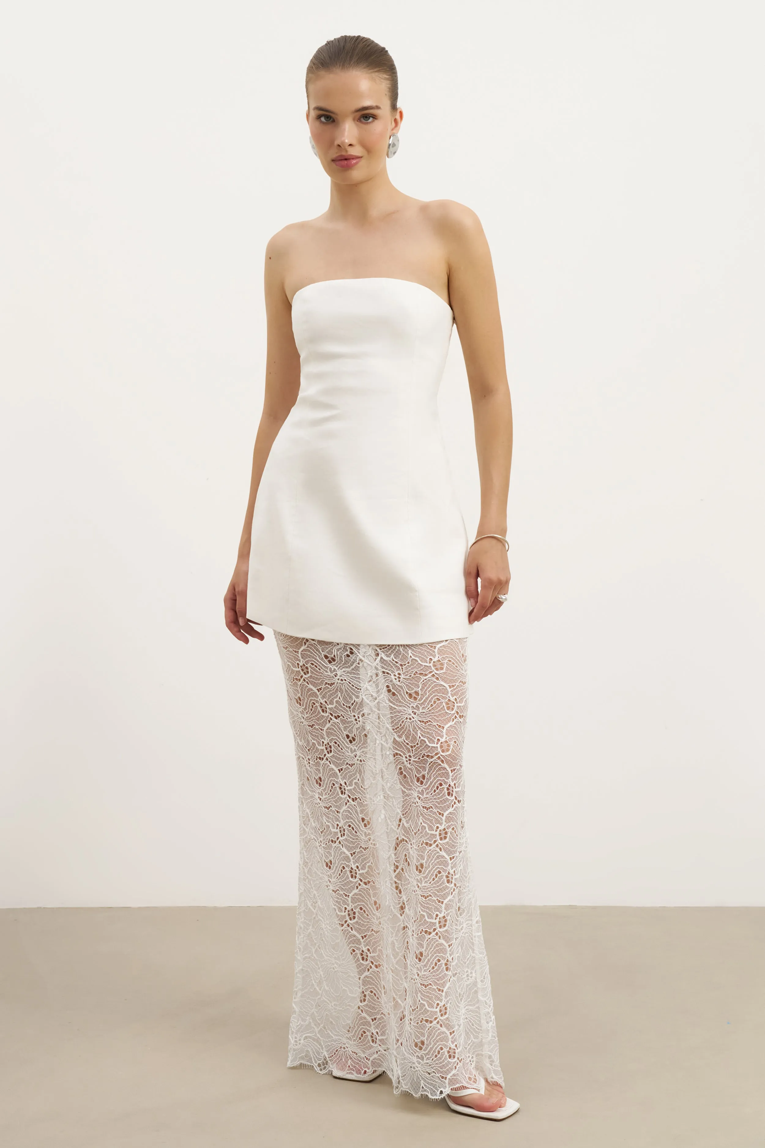 Lace Column Maxi Skirt - White Elegant Feel